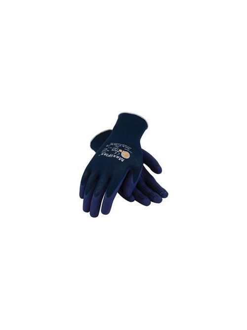 Product image for PIP 34-244/M Medium Blue Nitrile Micro Foam Palm and Fingertip Coated Knit Protective Gloves