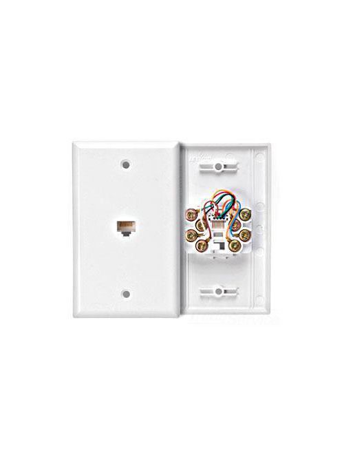 Product image for Leviton 40280-W White Plastic Box/Flush Mount Screw Terminal 8-Position 8-Conductor Standard Telephone Wall Jack