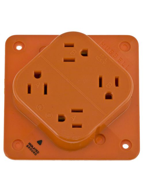 Hubbell Wiring Devices IG415 15 Amp 125 Volt 2-Pole 3-Wire NEMA 5-15R Orange Isolated Ground Straight Blade Receptacle Hubbell Wiring Devices IG415 15 Amp 125 Volt 2-Pole 3-Wire NEMA 5-15R Orange Isolated Ground Straight Blade Receptacle