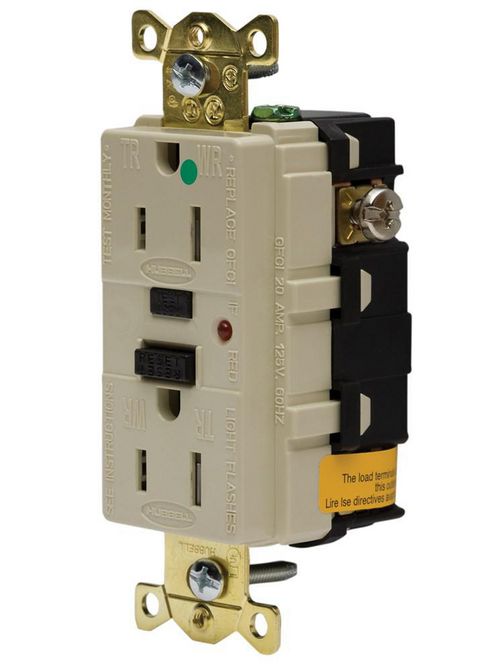 Product image for Hubbell GFR8200ITR Receptacle GFCI thermoplastic 2P3W 15A 5-15R ivo
