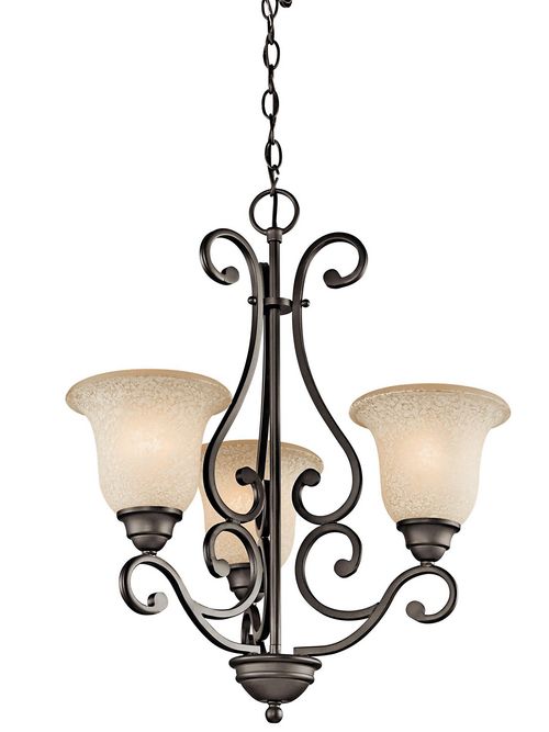 Product image for Kichler 43223OZ Camerena™ 24.5" 3 Light Chandelier with White Scavo with Light Umber Inside Tint Olde Bronze®