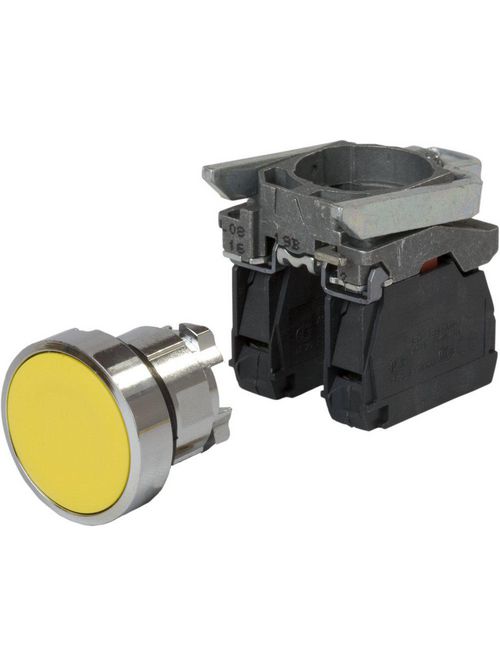 Product image for Square D XB4BA55 22 mm 600 VAC 1.2 Amp 1NO 1NC Yellow Round Momentary Flush Non-Illuminated Push Button