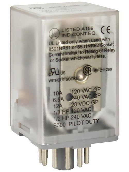 Product image for Square D 8501KPD13P14V63 125 VDC 10 Amp 3PDT Socket/Solder Mount DC Operated Plug-In Relay