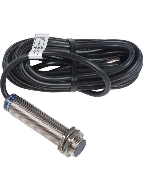 Product image for TES XS1M18DA9AV Inductive sensor XS1 M18, L80mm, NO or NC, 12...48VDC, 100mA, cable 5m