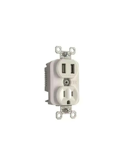 Product image for Pass & Seymour TM-88USBWCC6 15 Amp 125 Volt White Single Receptacle with 3.1 Amp USB Charger