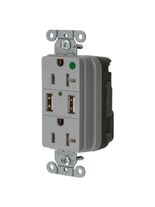 Product image for Hubbell SNAP8300USBGY USB CHGR SNAP HG 20A125V DUP 3A5V PT GY