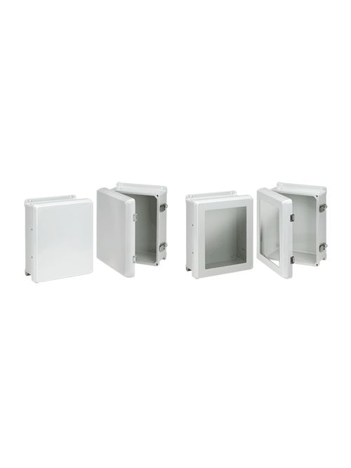 Hoffman HJB1008HWPL1LG Light Gray Fiberglass NEMA 4X Hinged Window Flat Cover Enclosure Hoffman HJB1008HWPL1LG Light Gray Fiberglass NEMA 4X Hinged Window Flat Cover Enclosure