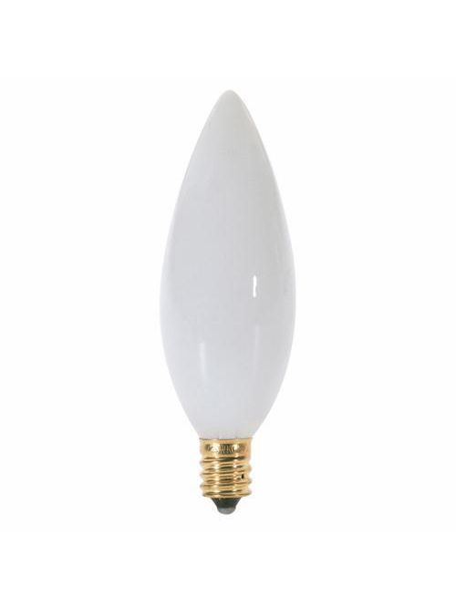 Product image for Satco S3288 25W BA9 1/2 Incandescent; Gloss White; 1500 Average rated hours; 180 Lumens; Candelabra base; 120 Volt