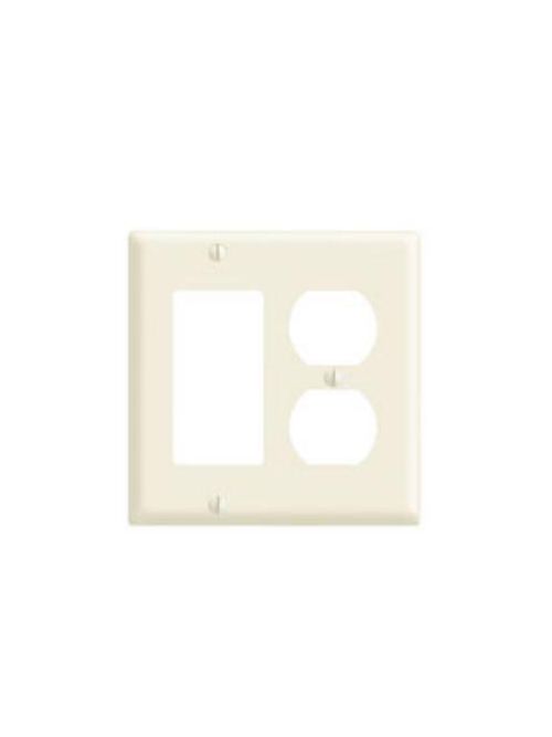 Product image for Leviton 80705-A 2-Gang 1-Toggle 1-Duplex Device Standard Size Almond Wallplate