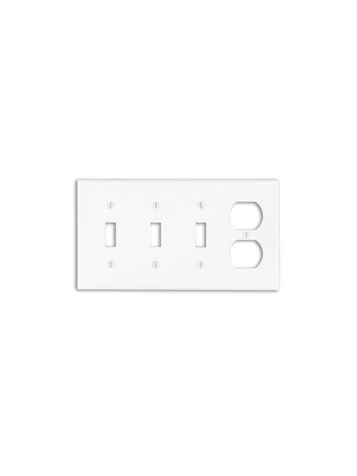 Product image for Leviton P38-A 4-Gang 3-Toggle 1-Duplex Device Standard Size Almond Wallplate