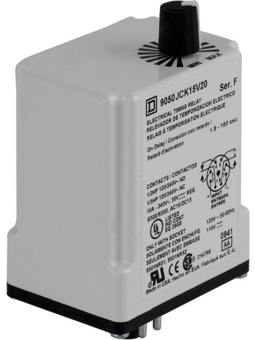 Product image for Square D 9050JCK15V36 12 VDC Coil 10 Amp DPDT Plug-In Socket Mount DC Timing Relay