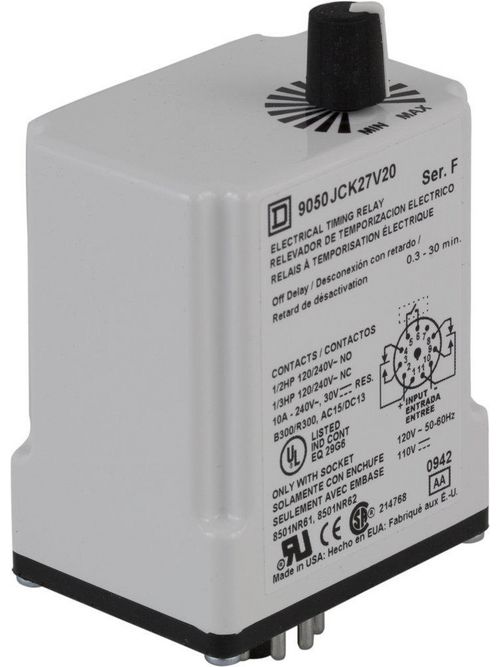 Product image for Square D 9050JCK27V36 12 VDC Coil 10 Amp DPDT Plug-In Socket Mount DC Timing Relay