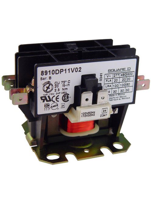 Product image for Square D 8910DP12V02Y135 110/120 VAC 20 Amp 2-Pole NEMA 1 Non-Reversing Definite Purpose Contactor