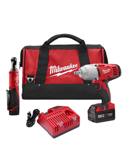 Product image for Milwaukee 2793-22 M18™ 1/2" High-Torque Impact Wrench & M12™ 1/4" Ratchet