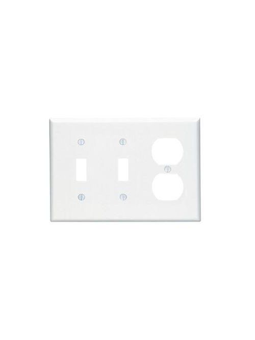 Product image for Leviton 80521-A 3-Gang 2-Toggle 1-Duplex Device Midway Size Almond Combination Wallplate