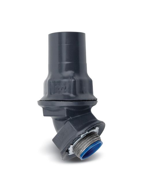 Ocal ST3/445-G 3/4 Inch Threaded Gray 45 Degrees PVC Coated Steel Sealtight Non-Insulated Liquidtight Connector Ocal ST3/445-G 3/4 Inch Threaded Gray 45 Degrees PVC Coated Steel Sealtight Non-Insulated Liquidtight Connector