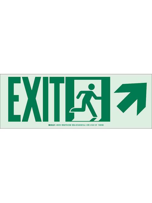 Product image for Brady 81819 BradyGlo NYC Approved Exit With Running Man And Up/Right Arrow Sign, 5" H x 14" W