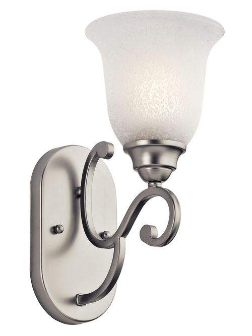 Product image for Kichler 45421NI Camerena™ 12.5" 1 Light Wall Sconce with White Scavo Glass Brushed Nickel