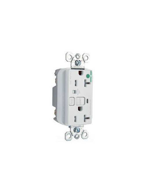 Product image for Pass & Seymour 2095-HGTRAW 20 Amp 125 VAC 2-Pole 3-Wire NEMA 5-20R Thermoplastic White Audible Alarm Duplex GFCI Receptacle