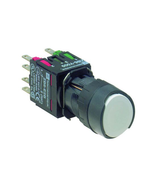 Product image for Square D XB6AA15B 16 mm 240 VAC 1.5 Amp 1NO 1NC White Round Flush/Spring Return Non-Illuminated Push Button