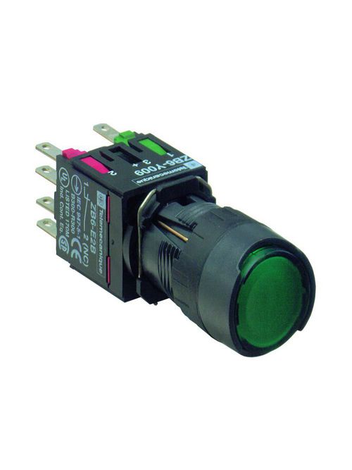 Product image for Square D XB6AW3B5B 16 mm 240 VAC 1.5 Amp 1NO 1NC Green Round Flush Return Illuminated Push Button