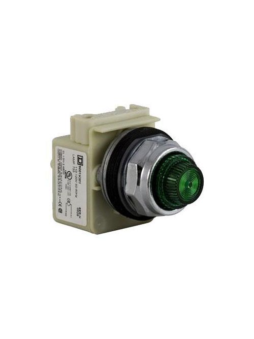 Product image for Square D 9001KP25G31 30 mm 240 VAC/VDC Green Lens Metal Bezel Standard Round Pilot Light