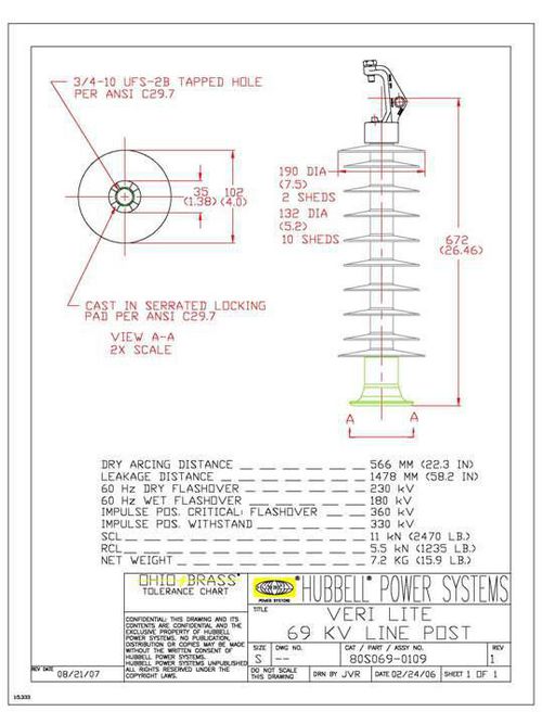 Hubbell Power 80S0690109 69 kV Silicone Rubber Horizontal Clamptop Line