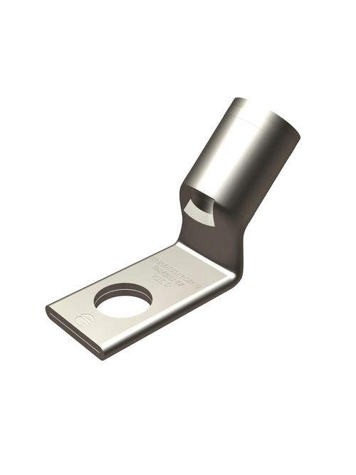 Product image for Burndy YAV4CLTC14FX45 4 Flex G,H,I,K,M,DLO, 4 AWG CU, One Hole, 1/2 Stud Size, Standard Barrel, Inspection Window Internal Chamfer, Tin Plated, UL/CSA, 90.C, Up to 35kV, Gray Color Code, 8 or 346 Die Index