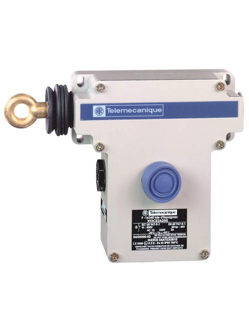 Product image for TES XY2CE2A297 Latching emergency stop rope pull switch, TES rope pull switches XY2C, LH side, 2NC+2NO, pilot light 230 V