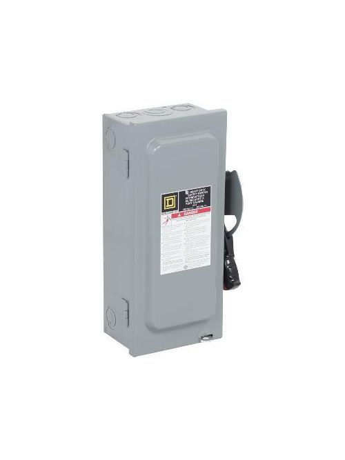 Product image for Square D CH321N 240 VAC 250 VDC 30 Amp 7.5 Hp 3-Pole NEMA 1 Fusible Heavy Duty Safety Switch