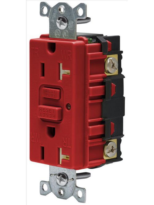 Product image for Hubbell GFTR20R Receptacle GFCI duplex nyl 20A 5-20R red