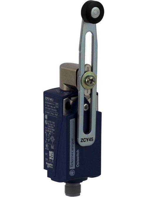 Product image for TES XCKP2145M12 Limit switch, Limit switches XC Standard, XCKP, thermoplastic plastic roller lever var.length, 1NC+1 NO, snap, M12