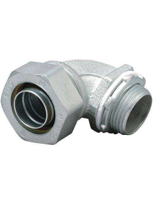 Hubbell Electrical Systems K0509 1/2 Inch Threaded Zinc Plated Steel Non-Insulated 90 Degrees Liquidtight Connector Hubbell Electrical Systems K0509 1/2 Inch Threaded Zinc Plated Steel Non-Insulated 90 Degrees Liquidtight Connector