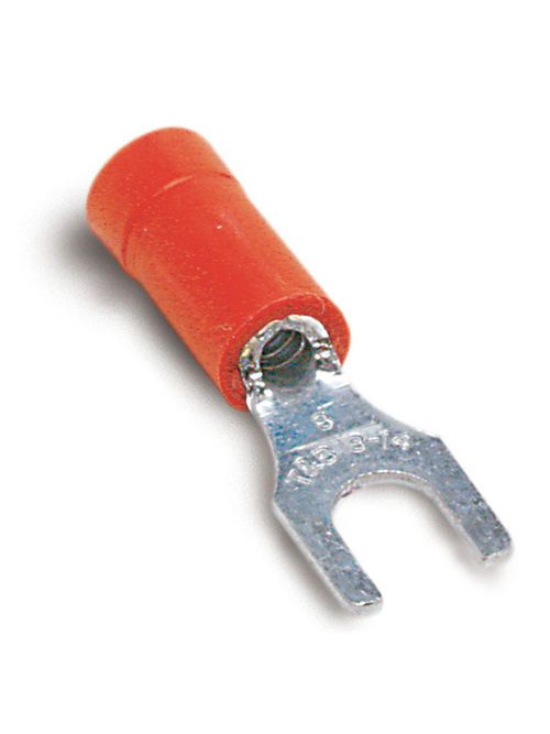 Thomas & Betts 18RA-8F 22 to 16 AWG #8 Stud Red Electrotinned Copper Vinyl Insulated Fork Terminal Thomas & Betts 18RA-8F 22 to 16 AWG #8 Stud Red Electrotinned Copper Vinyl Insulated Fork Terminal