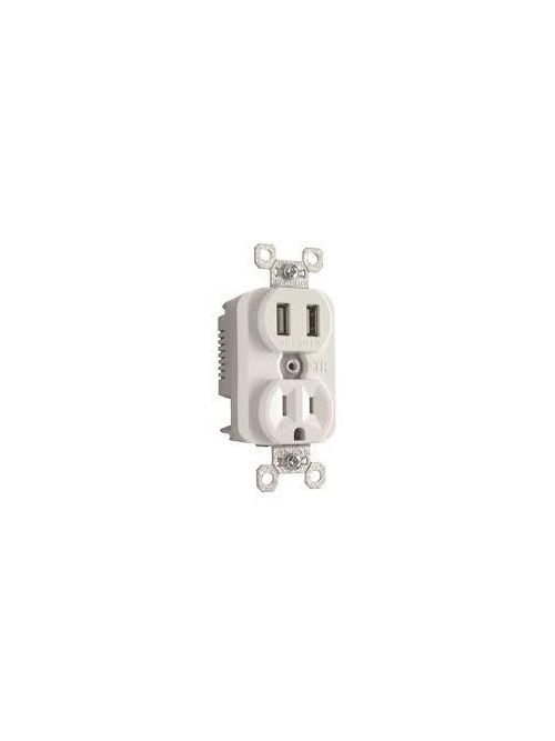 Product image for Pass & Seymour 5352-W 20 Amp 125 VAC 2-Pole 3-Wire NEMA 5-20R White Nylon Duplex Receptacle