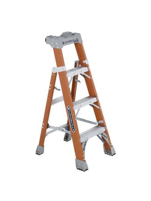 Product image for Louisville Ladder FXS1504 4ft Fiberglass Cross Step Ladder, Type IA, 300lb Load Capacity, Orange