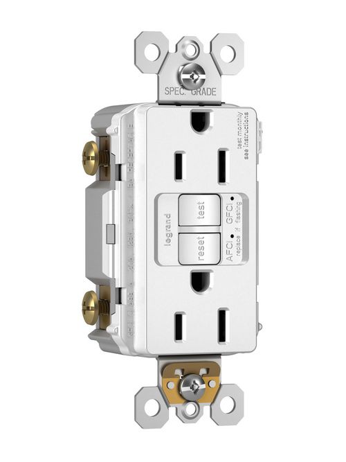 Pass & Seymour AFGF152TRW 15 Amp 125 VAC NEMA 5-15R White Thermoplastic Dual Function AFCI/GFCI Receptacle Pass & Seymour AFGF152TRW 15 Amp 125 VAC NEMA 5-15R White Thermoplastic Dual Function AFCI/GFCI Receptacle