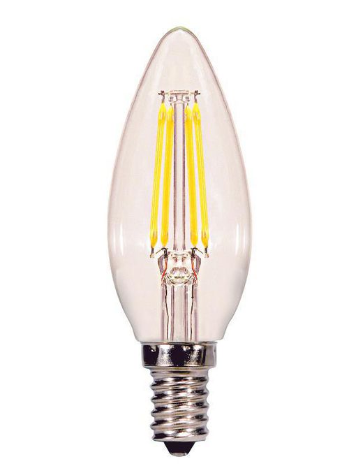 Product image for Satco S9822 - 4 Watt C11 LED; Clear; Candelabra base; 2700K; 350 Lumens; 120 Volt