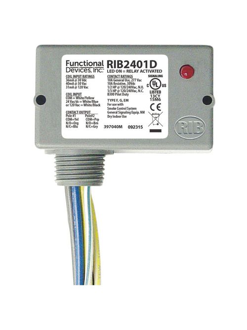 Product image for Functional Devices, Inc. RIB2401D 10 Amp 24 VAC/DC/120 VAC COIL DPDT Enclosed Relay