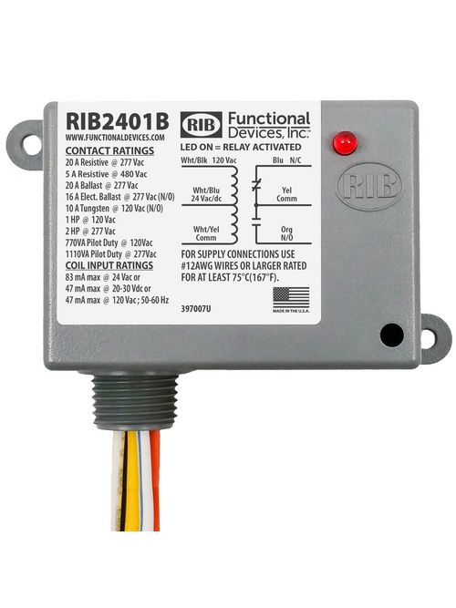 Functional Devices, Inc. RIB2401B SPDT 24 VAC/VDC 20 Amp Enclosed Relay Coil Product image for Functional Devices, Inc. RIB2401B SPDT 24 VAC/VDC 20 Amp Enclosed Relay Coil