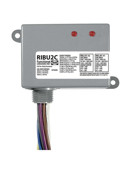 Product image for Functional Devices, Inc. RIBU2C 2 SPDT 10 to 30 VAC/VDC 10 Amp NO Override Enclosed Pilot Relay
