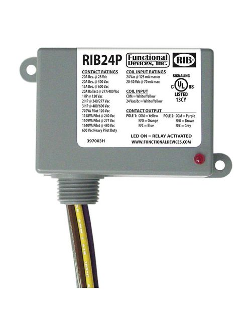Product image for Functional Devices, Inc. RIB24P DPDT 24 VAC/VDC 20 Amp Enclosed Relay