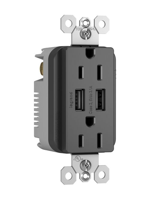 Product image for Pass & Seymour TM826USBBK Radiant® 15A Tamper-Resistant Duplex Receptacle / (2) USB Outlets, Black