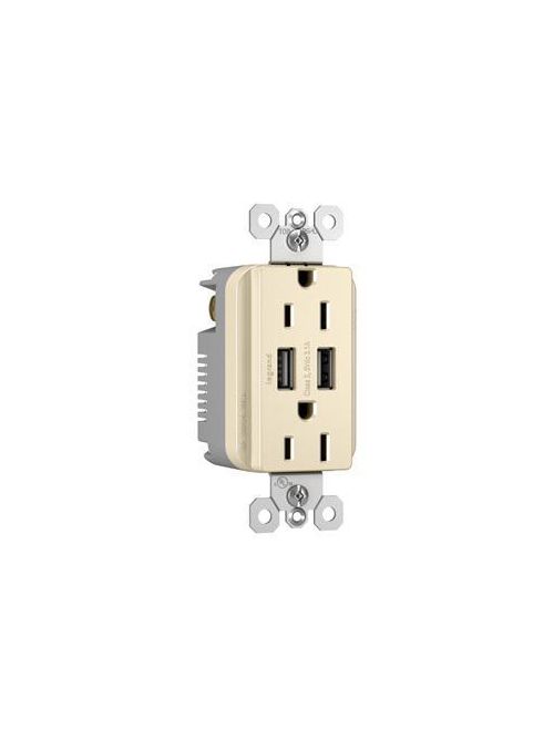 Product image for Pass & Seymour TM826USBLA Radiant® 15A Tamper-Resistant Duplex Receptacle / (2) USB Outlets, Light Almond