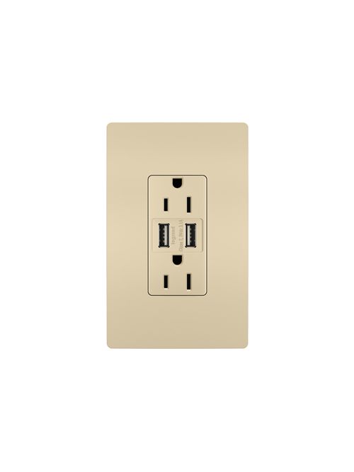 Product image for Pass & Seymour TM826USBI Radiant® 15A Tamper-Resistant Duplex Receptacle / (2) USB Outlets, Ivory