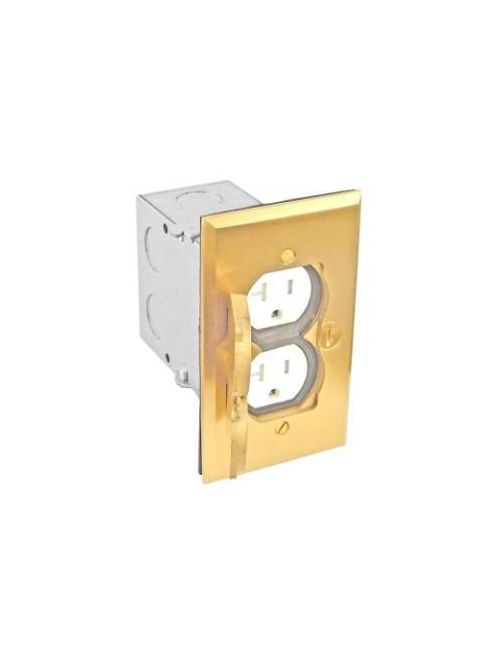 Product image for Garvin FBCVBR-1TR-KIT 1-Gang Flush Floor Box Kit w/ 20A Tamper-Resistant Receptacle, Brass