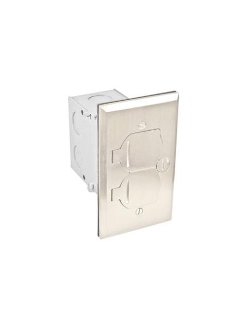 Product image for Garvin FBCVSS-1TR-KIT 1-Gang Flush Floor Box Kit w/ 20A Tamper-Resistant Receptacle, Stainless Steel