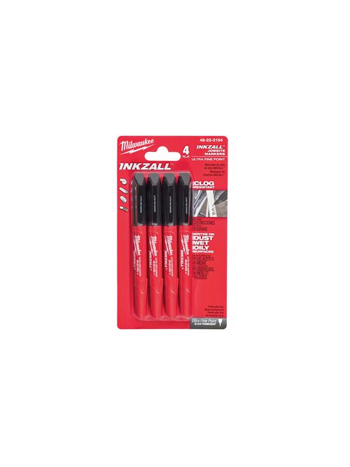 Product image for Milwaukee 48-22-3154 4 pk INKZALL™ Black Ultra Fine Point Markers