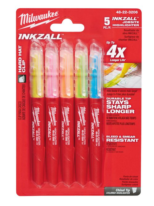 Product image for Milwaukee 48-22-3206 5 pk INKZALL™ Color Jobsite Highlighter