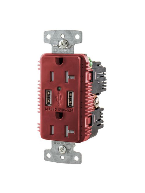 Product image for Hubbell USB20A5R Receptacle DUP 20A 125V 5A 5V USB PORT A R